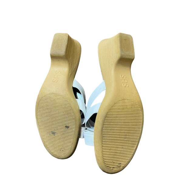 SAS White Leather Slip On Sandals Shoes Comfort Block Rubber 2" Heel Size 8 - Picture 7 of 7